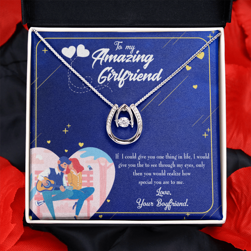 To My Girlfriend You Are Special Lucky Horseshoe Necklace Message Card 14k w CZ Crystals-Express Your Love Gifts