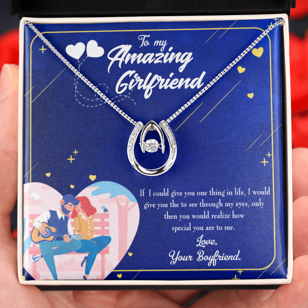 To My Girlfriend You Are Special Lucky Horseshoe Necklace Message Card 14k w CZ Crystals-Express Your Love Gifts