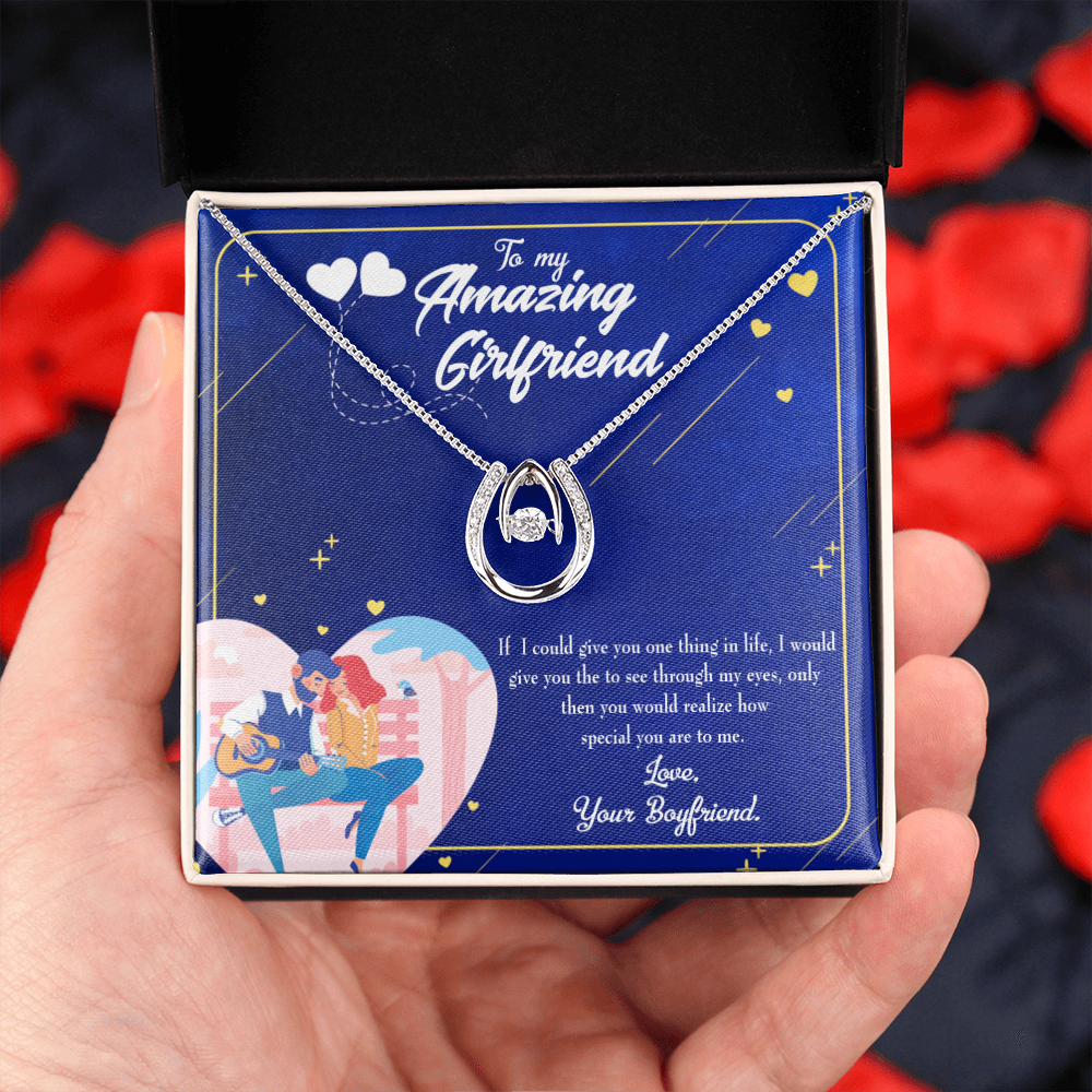 To My Girlfriend You Are Special Lucky Horseshoe Necklace Message Card 14k w CZ Crystals-Express Your Love Gifts