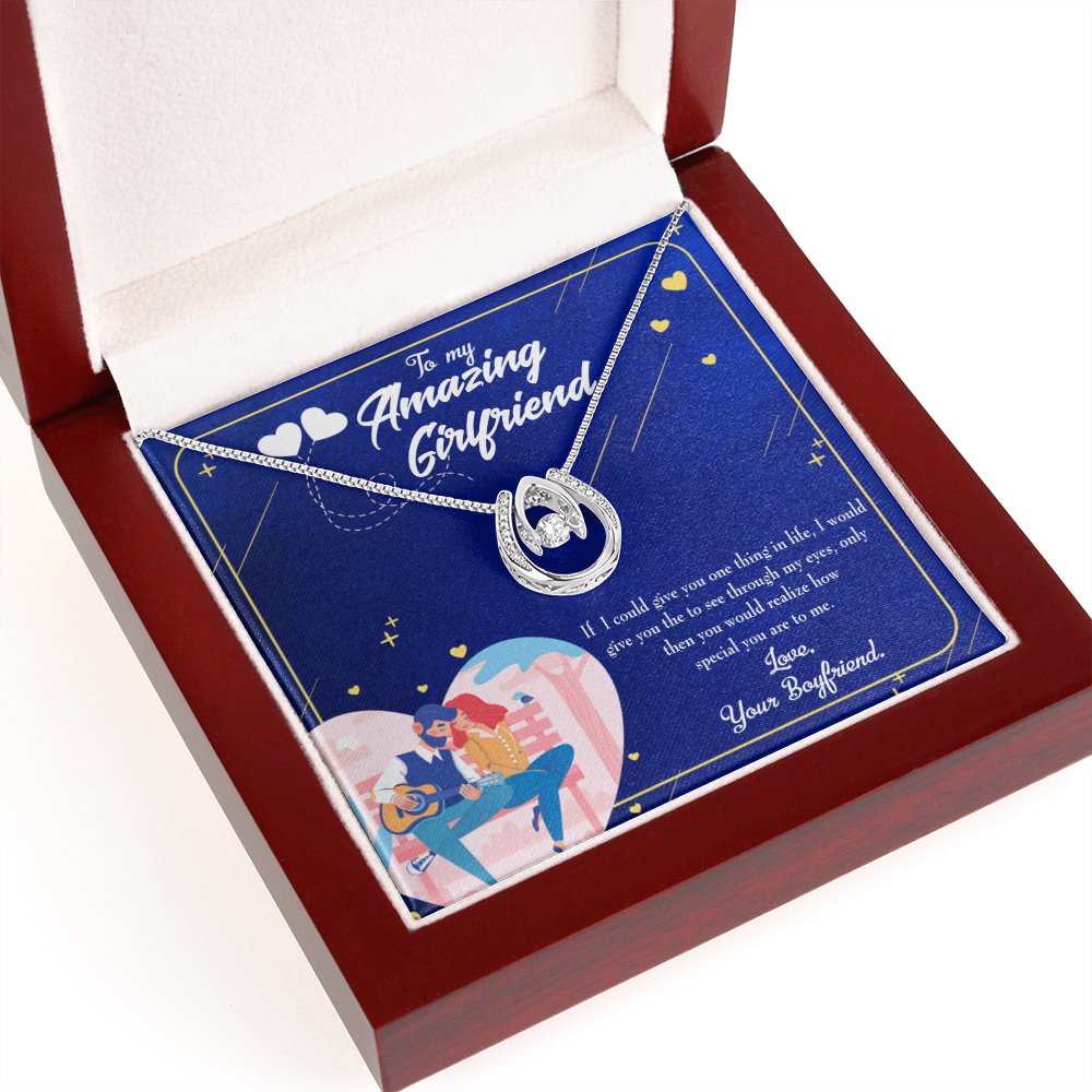 To My Girlfriend You Are Special Lucky Horseshoe Necklace Message Card 14k w CZ Crystals-Express Your Love Gifts