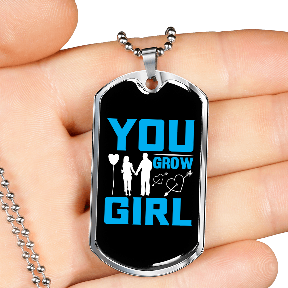 To My Girlfriend You Grow Girl Blue Necklace Stainless Steel or 18k Gold Dog Tag 24" Chain-Express Your Love Gifts