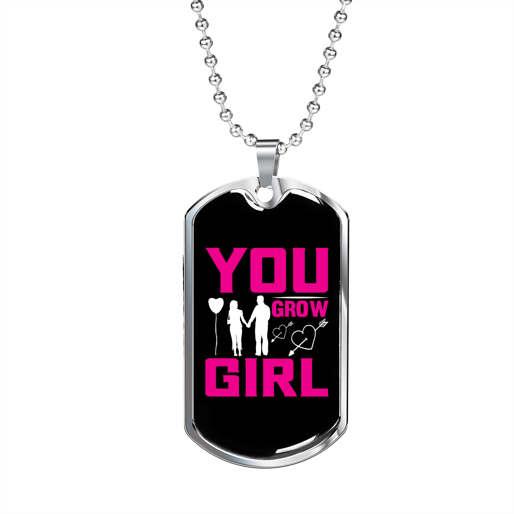 To My Girlfriend You Grow Girl Pink Necklace Stainless Steel or 18k Gold Dog Tag 24" Chain-Express Your Love Gifts