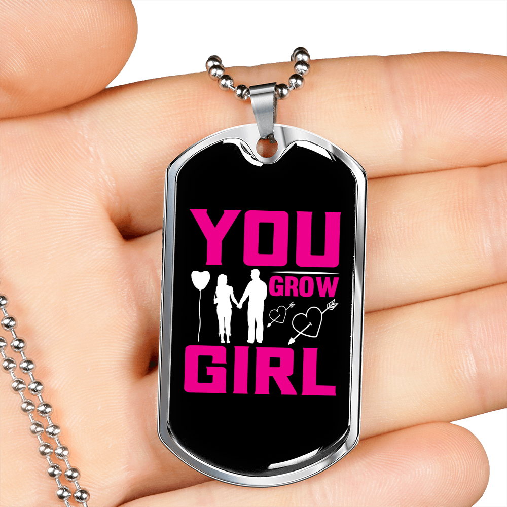 To My Girlfriend You Grow Girl Pink Necklace Stainless Steel or 18k Gold Dog Tag 24" Chain-Express Your Love Gifts