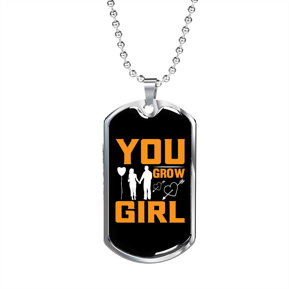 To My Girlfriend You Grow Girl Yellow Necklace Stainless Steel or 18k Gold Dog Tag 24" Chain-Express Your Love Gifts