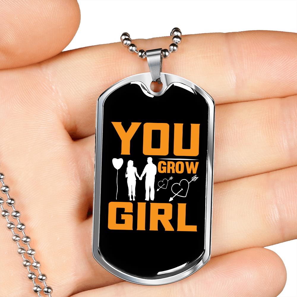 To My Girlfriend You Grow Girl Yellow Necklace Stainless Steel or 18k Gold Dog Tag 24" Chain-Express Your Love Gifts