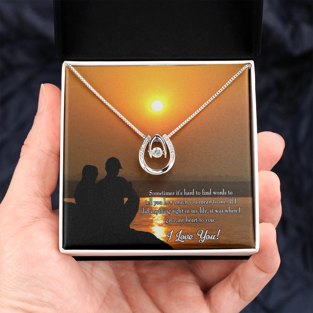 To My Girlfriend You Have My Heart Lucky Horseshoe Necklace Message Card 14k w CZ Crystals-Express Your Love Gifts