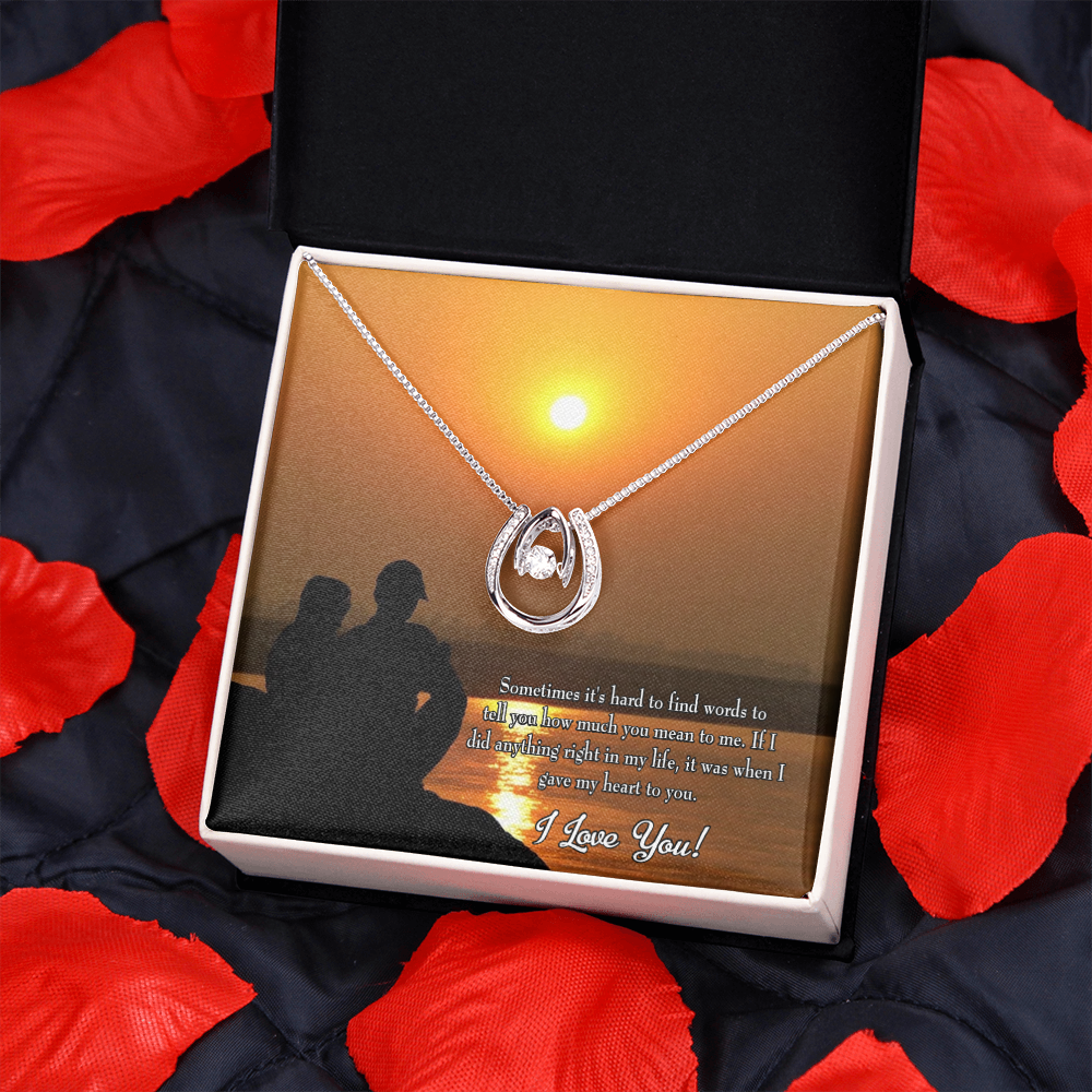 To My Girlfriend You Have My Heart Lucky Horseshoe Necklace Message Card 14k w CZ Crystals-Express Your Love Gifts