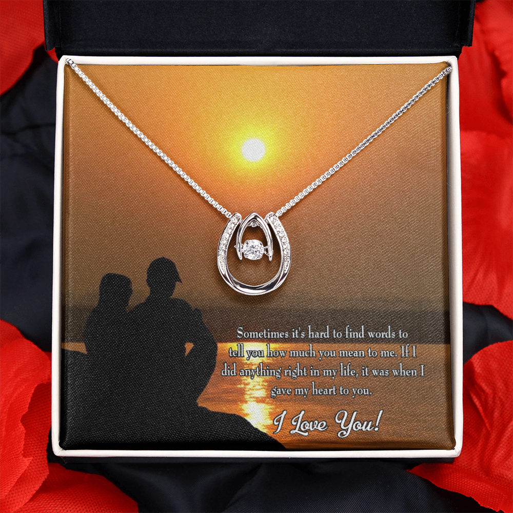 To My Girlfriend You Have My Heart Lucky Horseshoe Necklace Message Card 14k w CZ Crystals-Express Your Love Gifts
