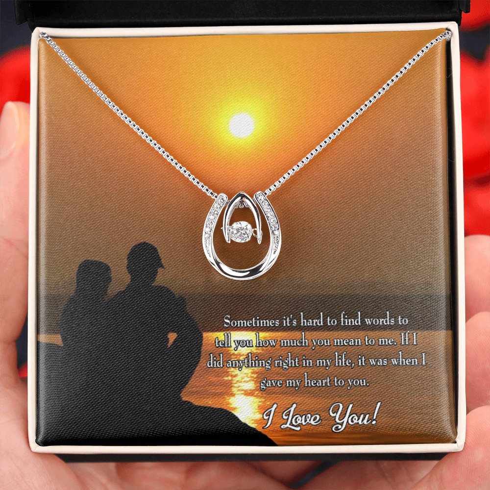 To My Girlfriend You Have My Heart Lucky Horseshoe Necklace Message Card 14k w CZ Crystals-Express Your Love Gifts
