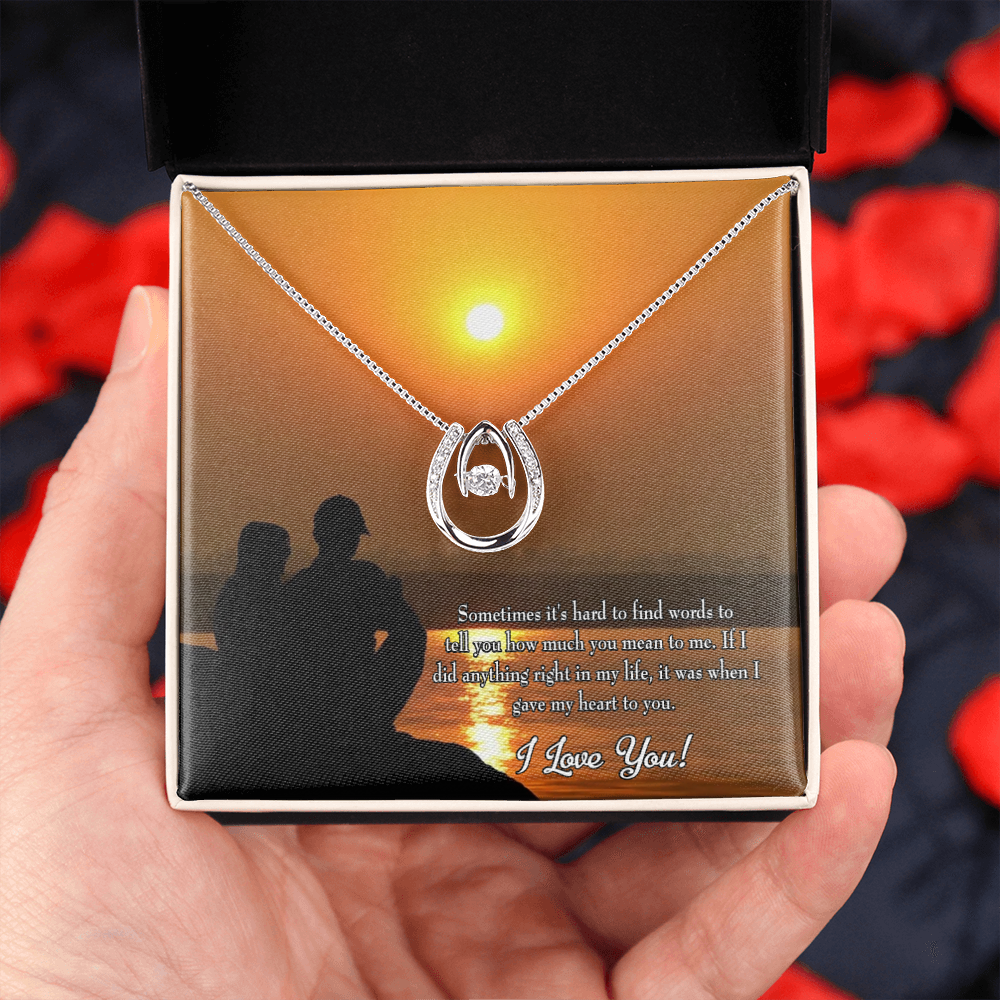 To My Girlfriend You Have My Heart Lucky Horseshoe Necklace Message Card 14k w CZ Crystals-Express Your Love Gifts