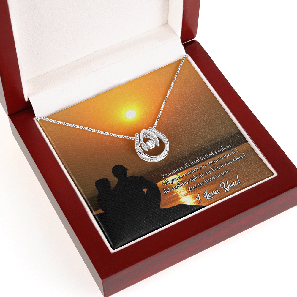 To My Girlfriend You Have My Heart Lucky Horseshoe Necklace Message Card 14k w CZ Crystals-Express Your Love Gifts