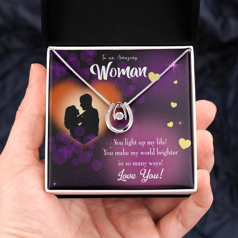 To My Girlfriend You Light up my Life Lucky Horseshoe Necklace Message Card 14k w CZ Crystals-Express Your Love Gifts