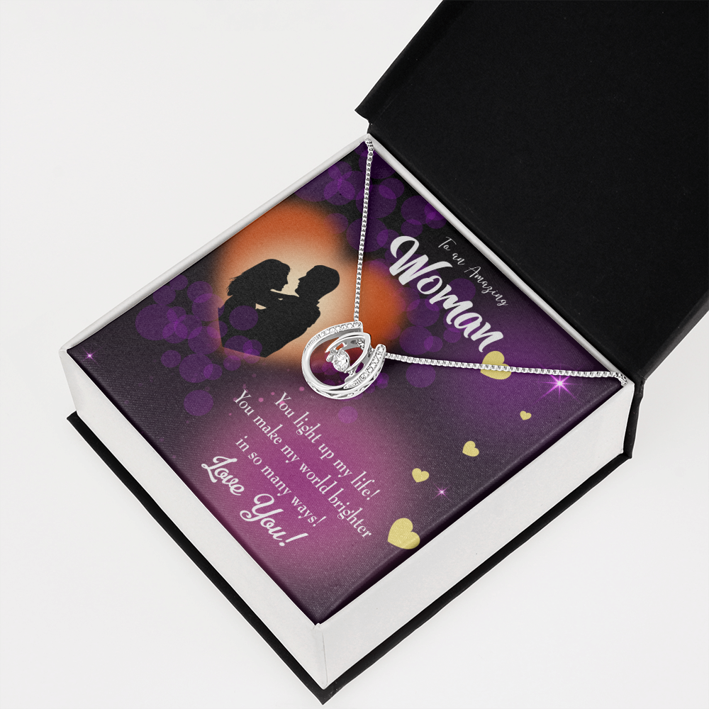 To My Girlfriend You Light up my Life Lucky Horseshoe Necklace Message Card 14k w CZ Crystals-Express Your Love Gifts