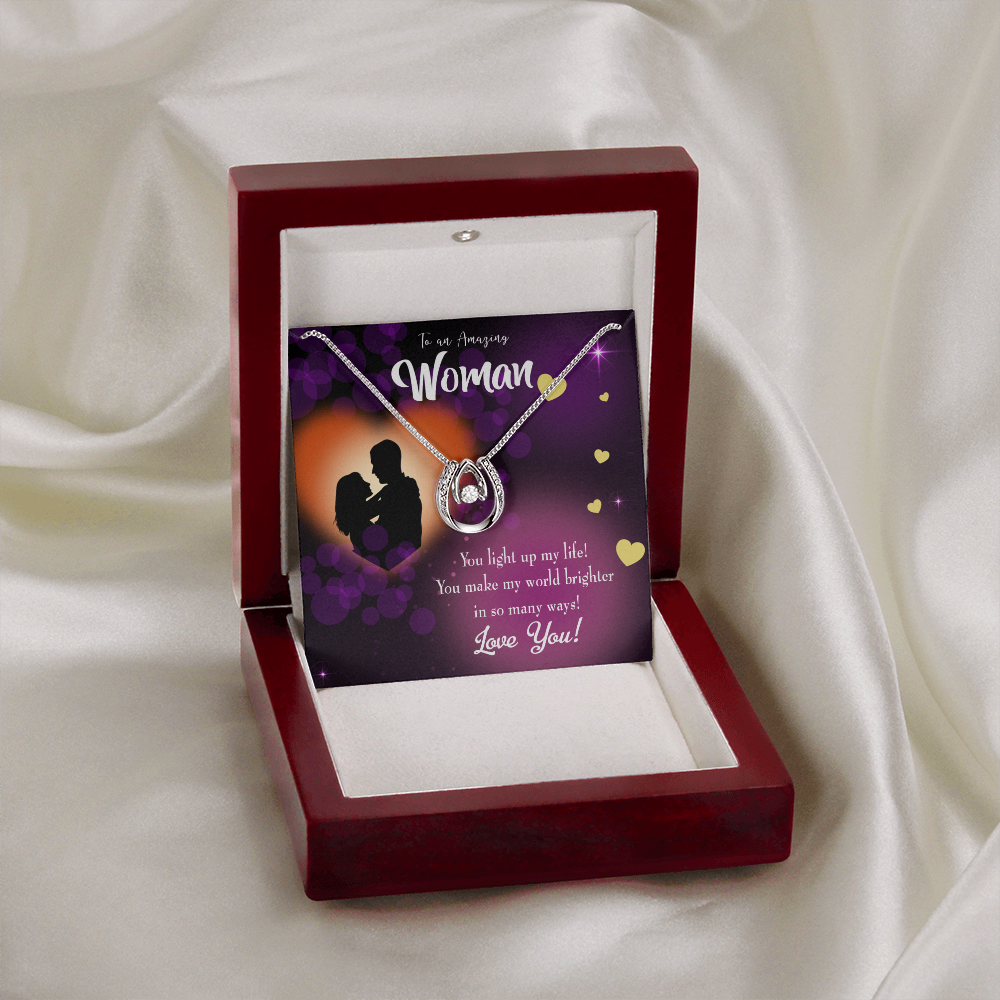 To My Girlfriend You Light up my Life Lucky Horseshoe Necklace Message Card 14k w CZ Crystals-Express Your Love Gifts