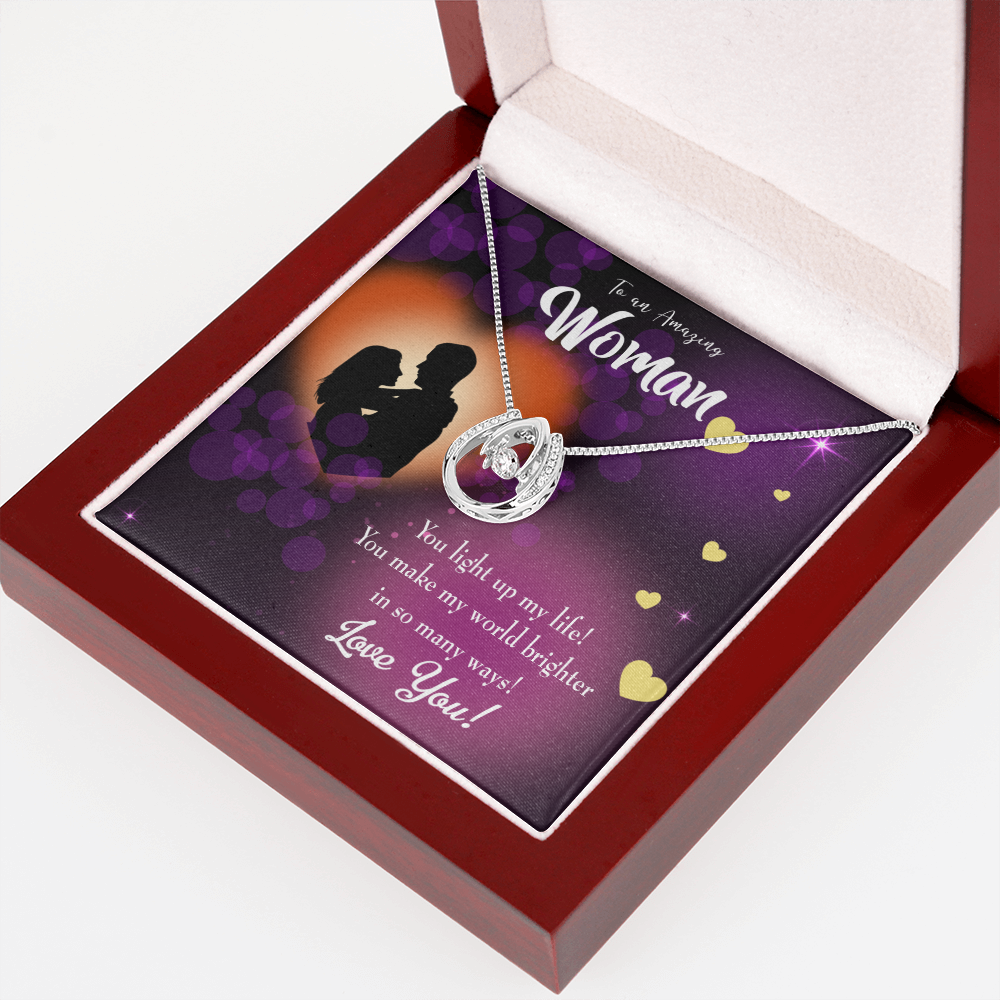 To My Girlfriend You Light up my Life Lucky Horseshoe Necklace Message Card 14k w CZ Crystals-Express Your Love Gifts