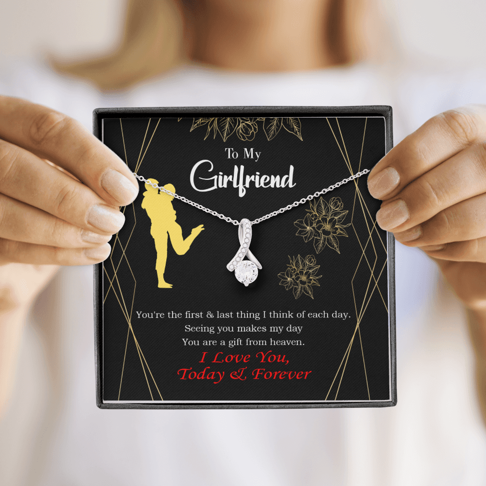 To My Girlfriend You Make my Day Alluring Ribbon Necklace Message Card-Express Your Love Gifts