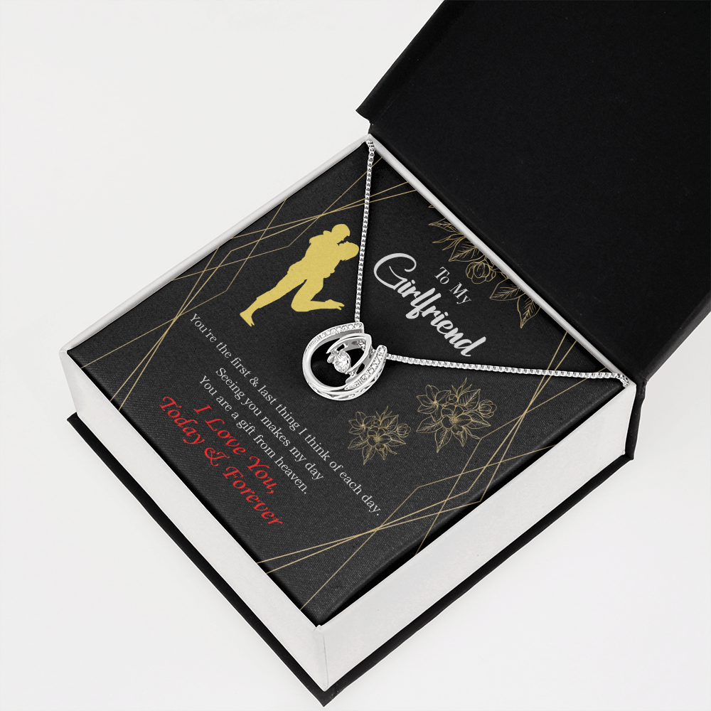 To My Girlfriend You Make my Day Lucky Horseshoe Necklace Message Card 14k w CZ Crystals-Express Your Love Gifts