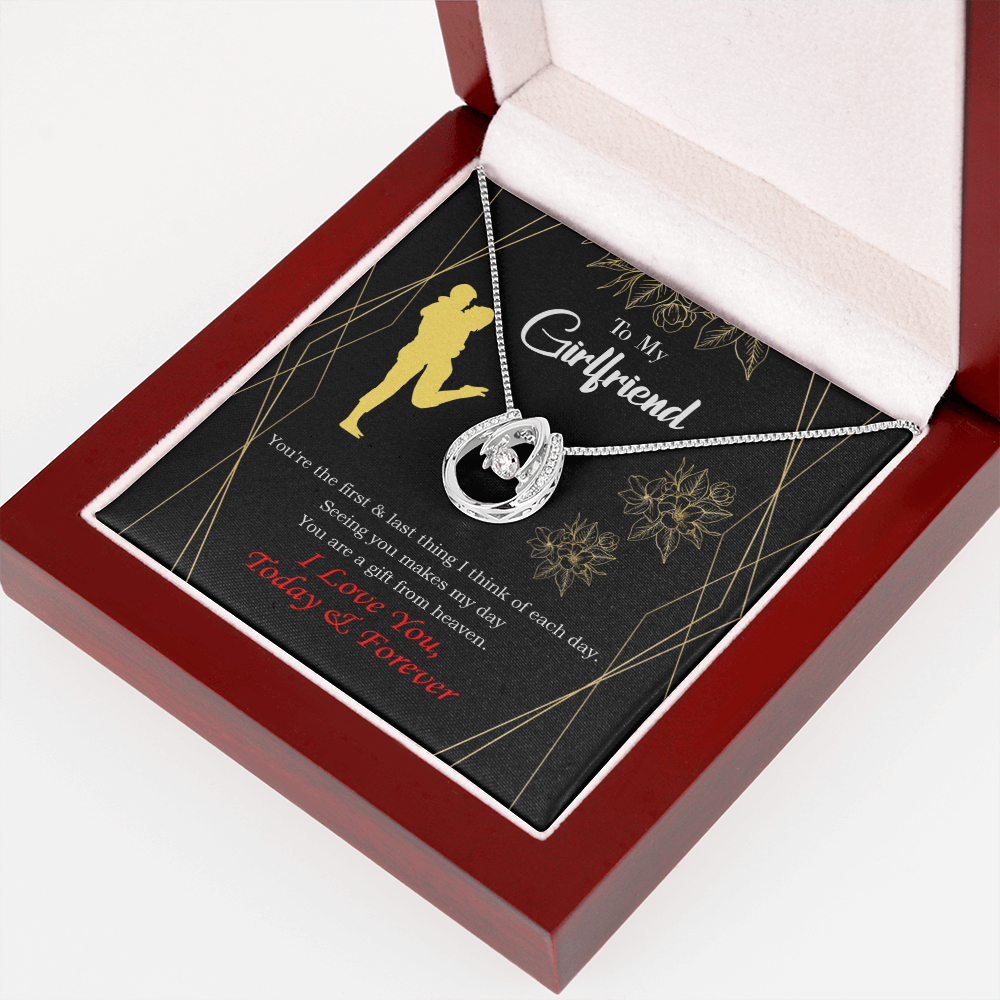 To My Girlfriend You Make my Day Lucky Horseshoe Necklace Message Card 14k w CZ Crystals-Express Your Love Gifts