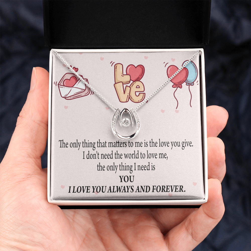 To My Girlfriend You Matter Most Lucky Horseshoe Necklace Message Card 14k w CZ Crystals-Express Your Love Gifts
