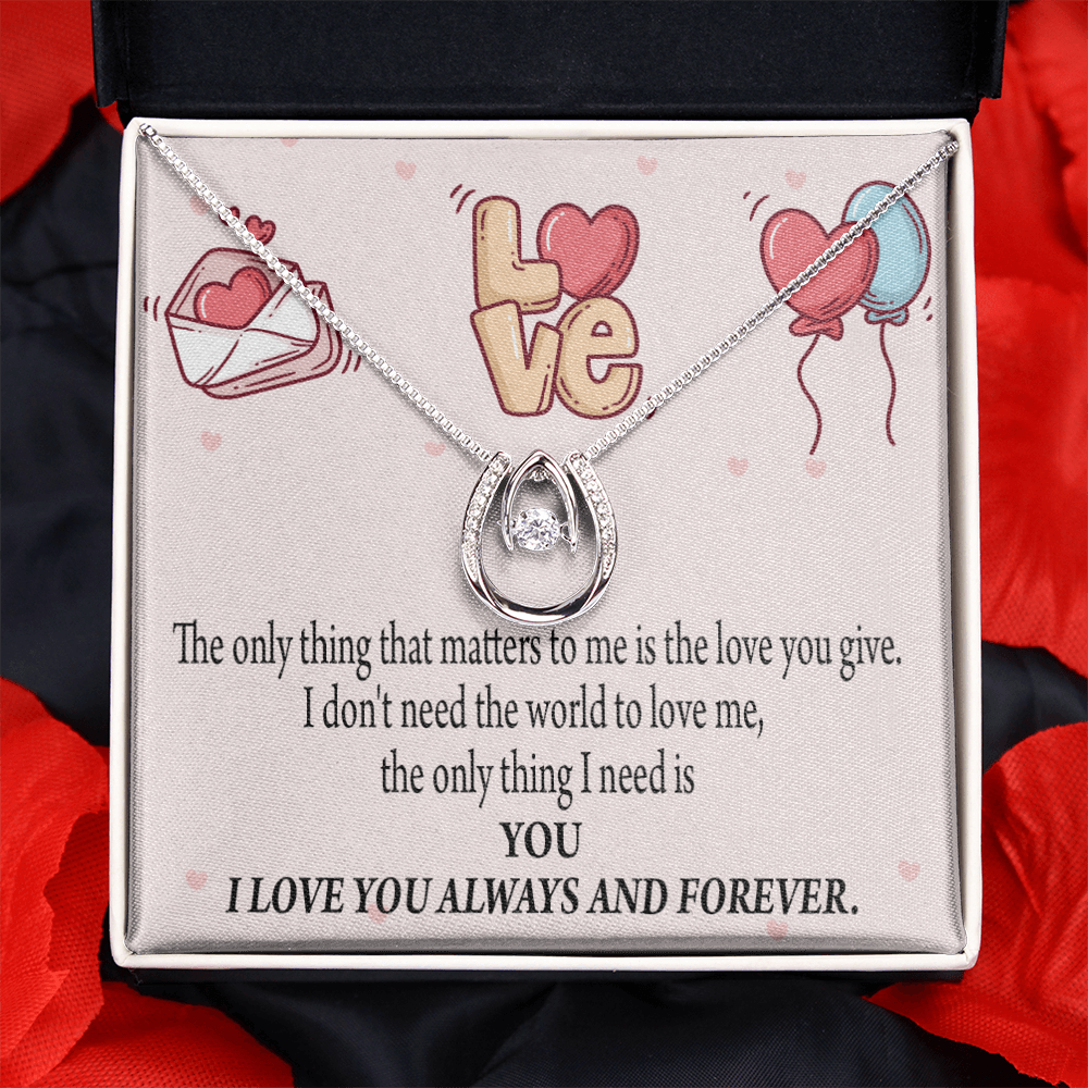 To My Girlfriend You Matter Most Lucky Horseshoe Necklace Message Card 14k w CZ Crystals-Express Your Love Gifts