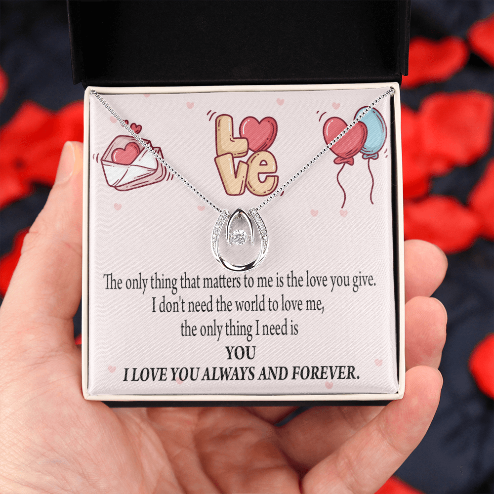 To My Girlfriend You Matter Most Lucky Horseshoe Necklace Message Card 14k w CZ Crystals-Express Your Love Gifts