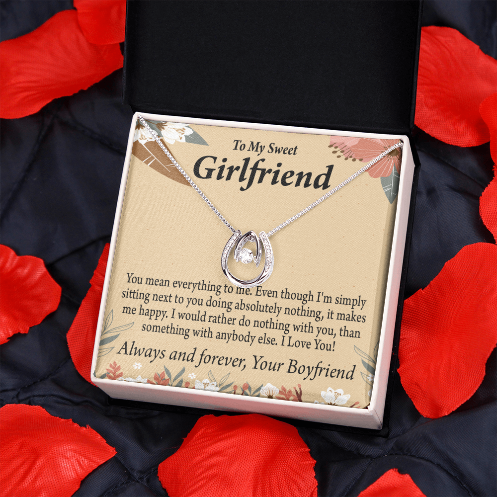 To My Girlfriend You Mean Everything To Me Lucky Horseshoe Necklace Message Card 14k w CZ Crystals-Express Your Love Gifts