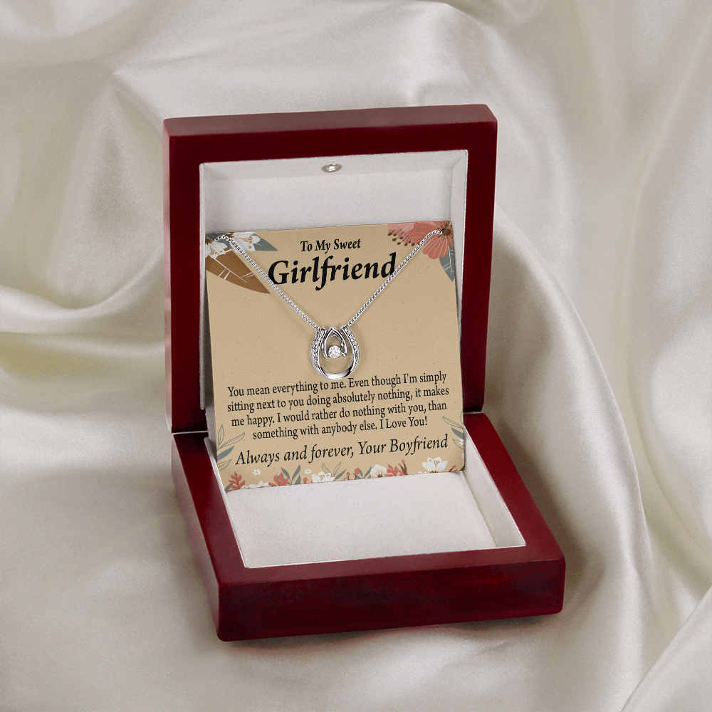 To My Girlfriend You Mean Everything To Me Lucky Horseshoe Necklace Message Card 14k w CZ Crystals-Express Your Love Gifts