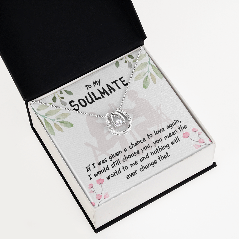 To My Girlfriend You Mean the World Lucky Horseshoe Necklace Message Card 14k w CZ Crystals-Express Your Love Gifts