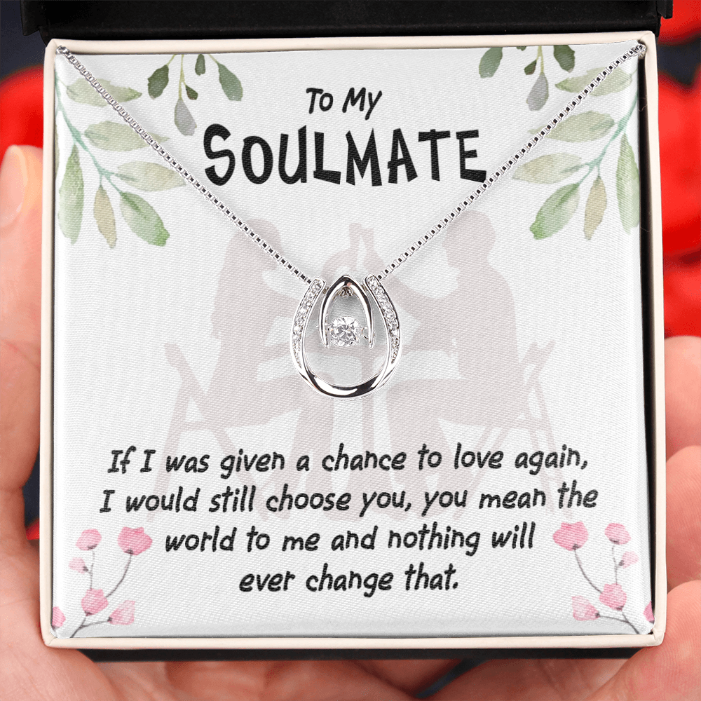 To My Girlfriend You Mean the World Lucky Horseshoe Necklace Message Card 14k w CZ Crystals-Express Your Love Gifts