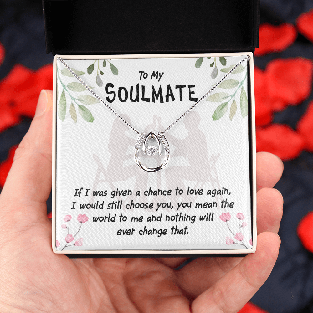 To My Girlfriend You Mean the World Lucky Horseshoe Necklace Message Card 14k w CZ Crystals-Express Your Love Gifts
