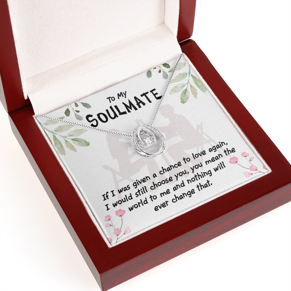 To My Girlfriend You Mean the World Lucky Horseshoe Necklace Message Card 14k w CZ Crystals-Express Your Love Gifts
