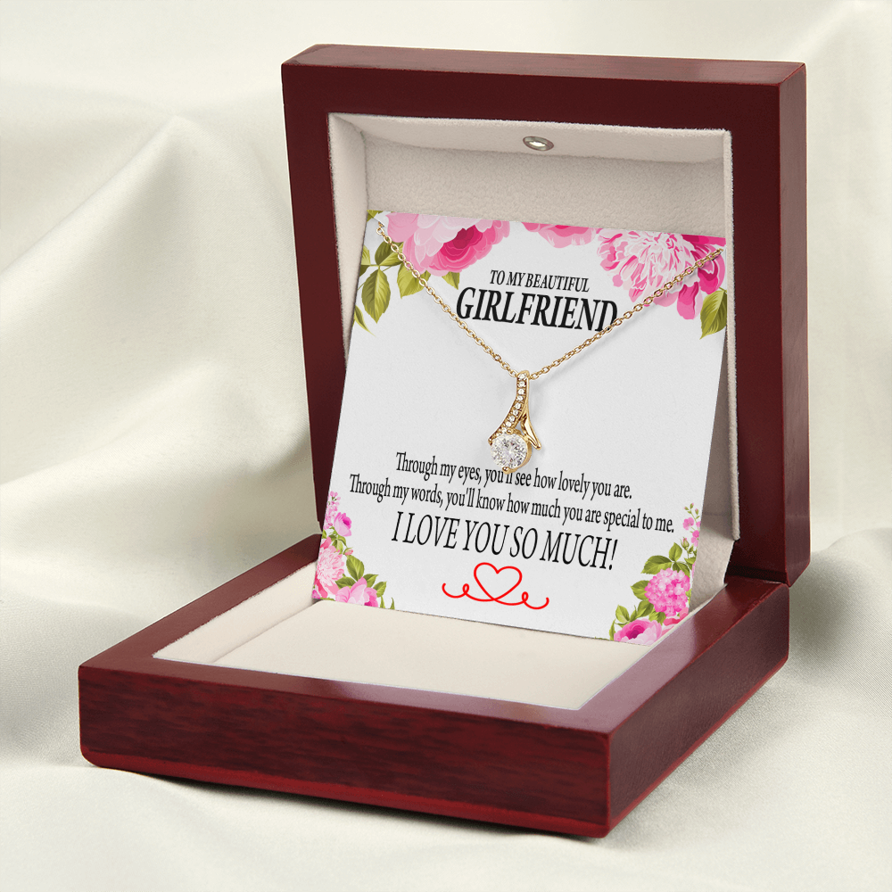 To My Girlfriend Your Special Alluring Ribbon Necklace Message Card-Express Your Love Gifts