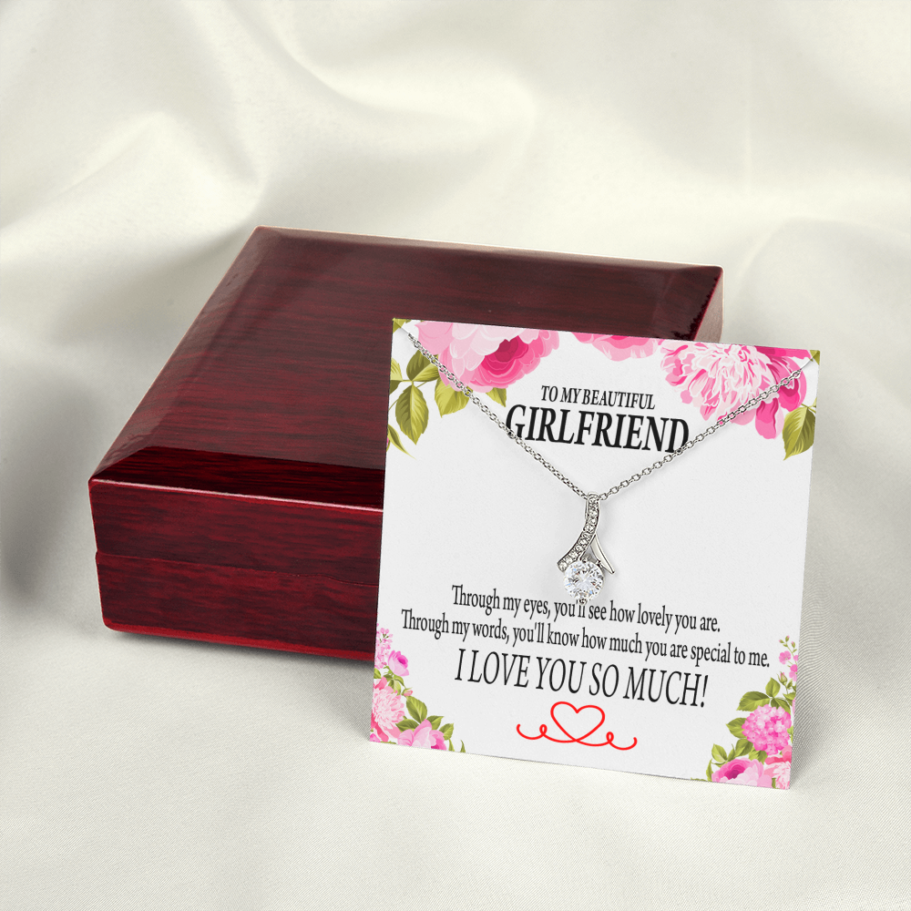 To My Girlfriend Your Special Alluring Ribbon Necklace Message Card-Express Your Love Gifts