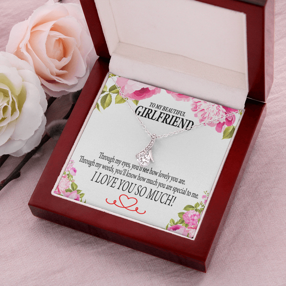 To My Girlfriend Your Special Alluring Ribbon Necklace Message Card-Express Your Love Gifts