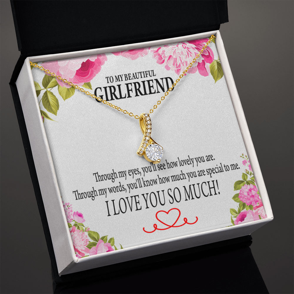 To My Girlfriend Your Special Alluring Ribbon Necklace Message Card-Express Your Love Gifts