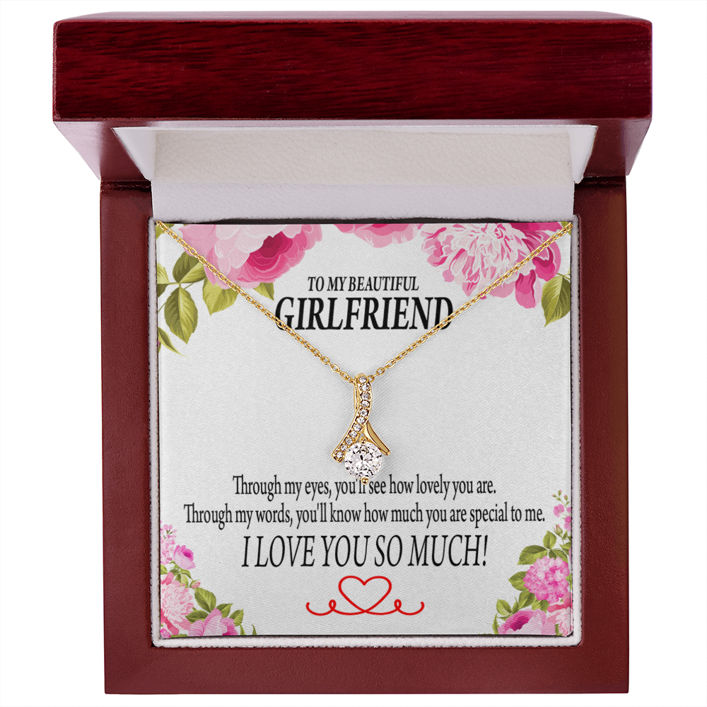 To My Girlfriend Your Special Alluring Ribbon Necklace Message Card-Express Your Love Gifts