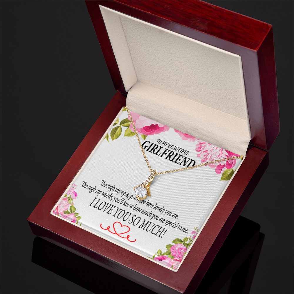 To My Girlfriend Your Special Alluring Ribbon Necklace Message Card-Express Your Love Gifts