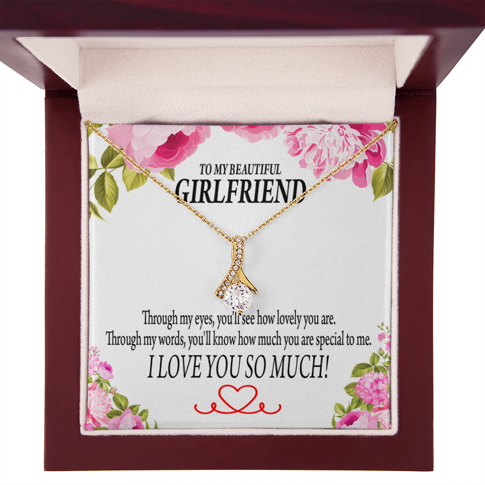 To My Girlfriend Your Special Alluring Ribbon Necklace Message Card-Express Your Love Gifts