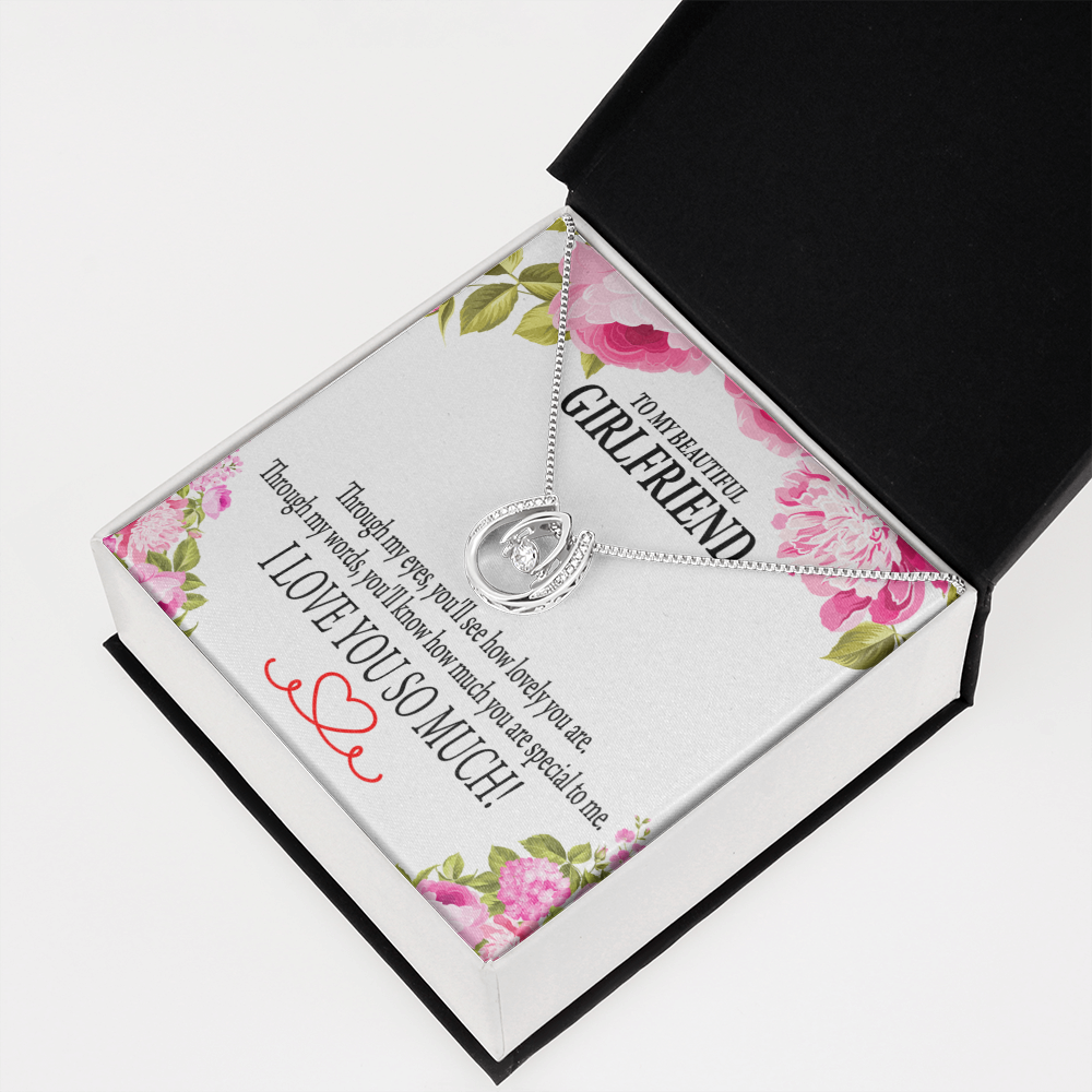 To My Girlfriend Your Special Lucky Horseshoe Necklace Message Card 14k w CZ Crystals-Express Your Love Gifts