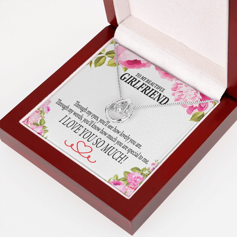 To My Girlfriend Your Special Lucky Horseshoe Necklace Message Card 14k w CZ Crystals-Express Your Love Gifts