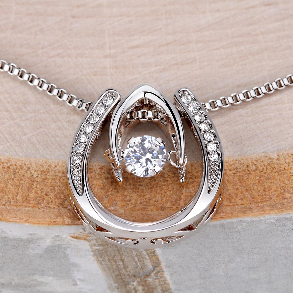 To my Gorgeous Daughter Lucky Horseshoe Necklace Message Card 14k w CZ Crystals-Express Your Love Gifts