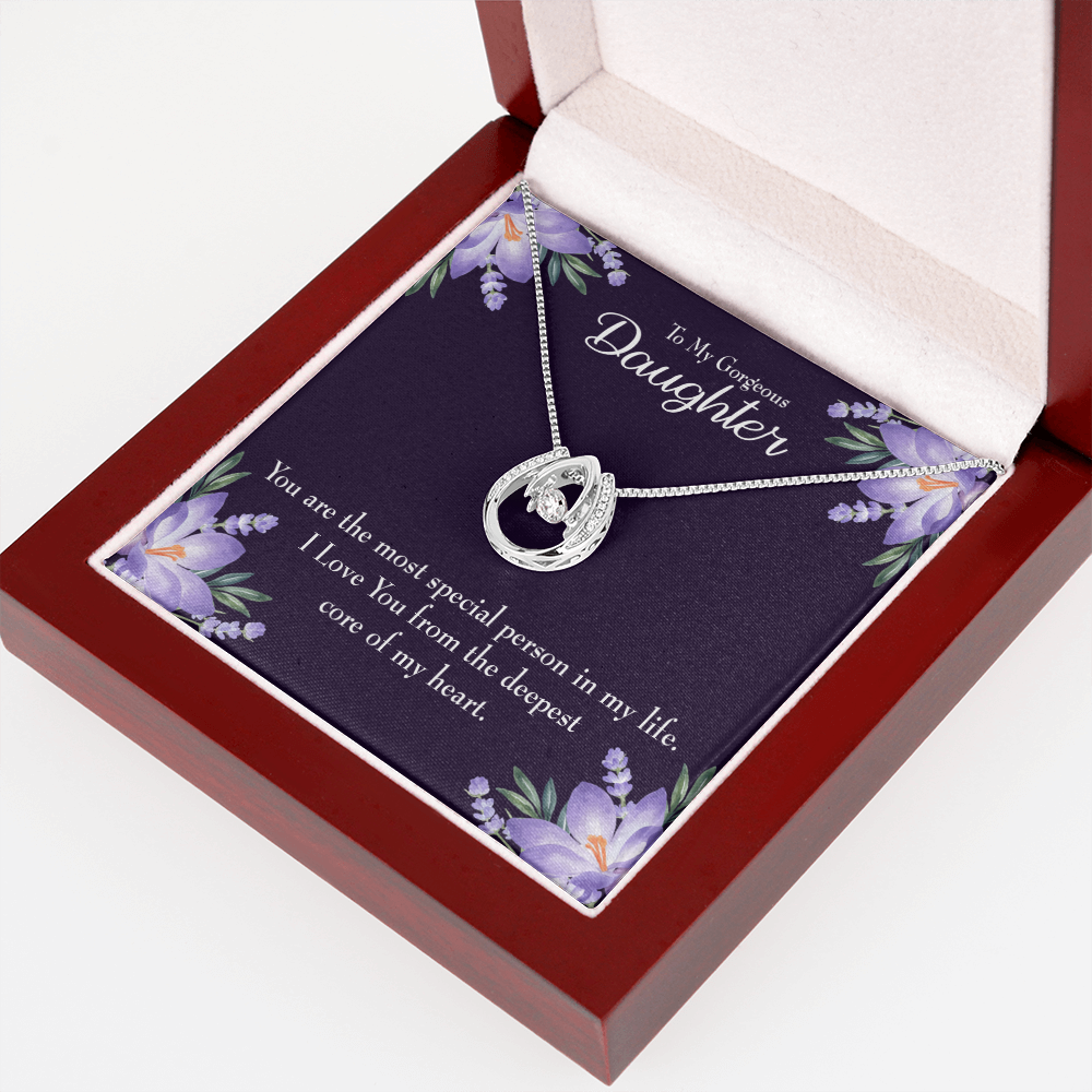To my Gorgeous Daughter Lucky Horseshoe Necklace Message Card 14k w CZ Crystals-Express Your Love Gifts