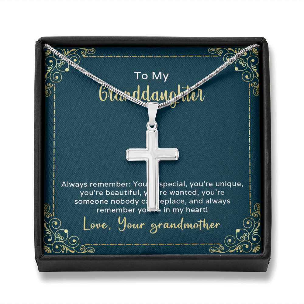 To My Granddaughter Always Remember You're Special Cross Card Necklace w Stainless Steel Pendant-Express Your Love Gifts
