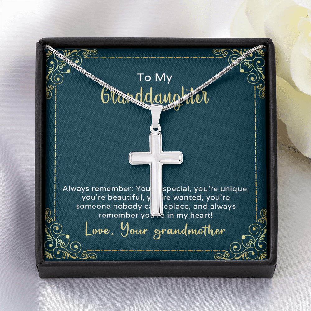 To My Granddaughter Always Remember You're Special Cross Card Necklace w Stainless Steel Pendant-Express Your Love Gifts