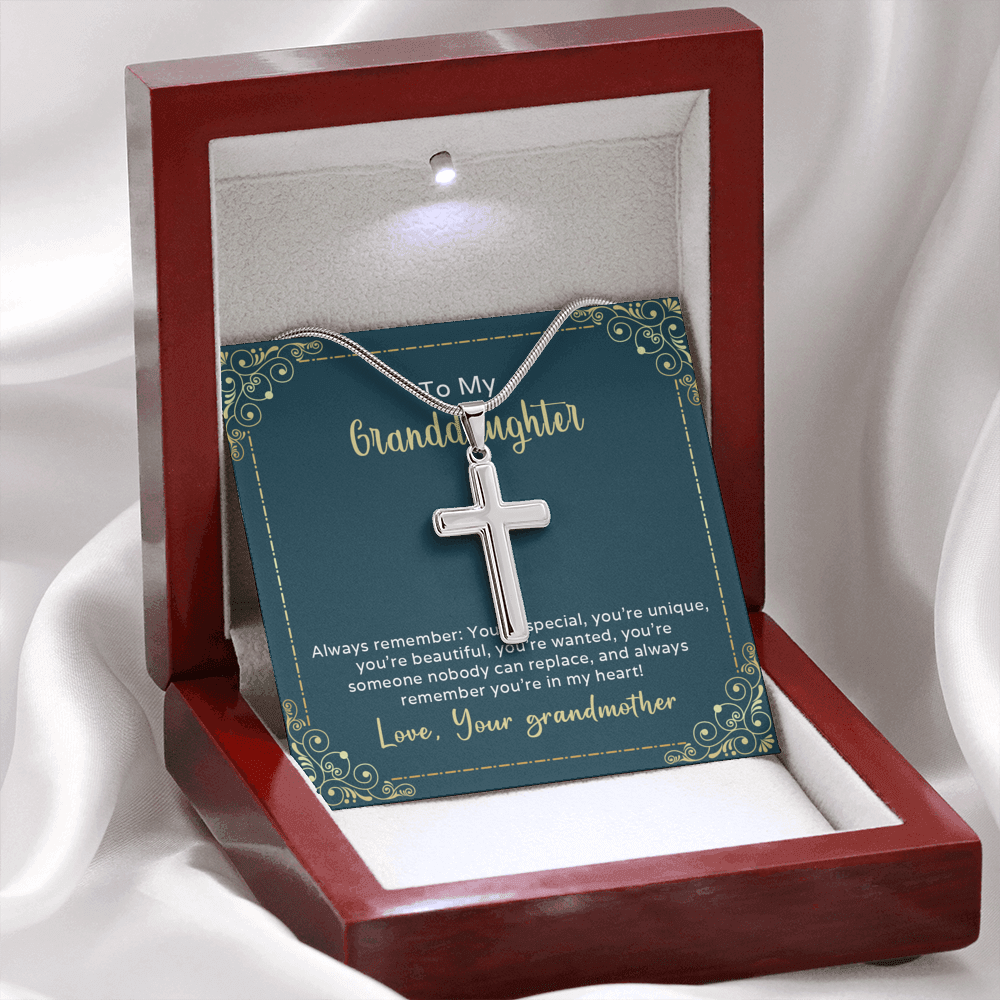 To My Granddaughter Always Remember You're Special Cross Card Necklace w Stainless Steel Pendant-Express Your Love Gifts