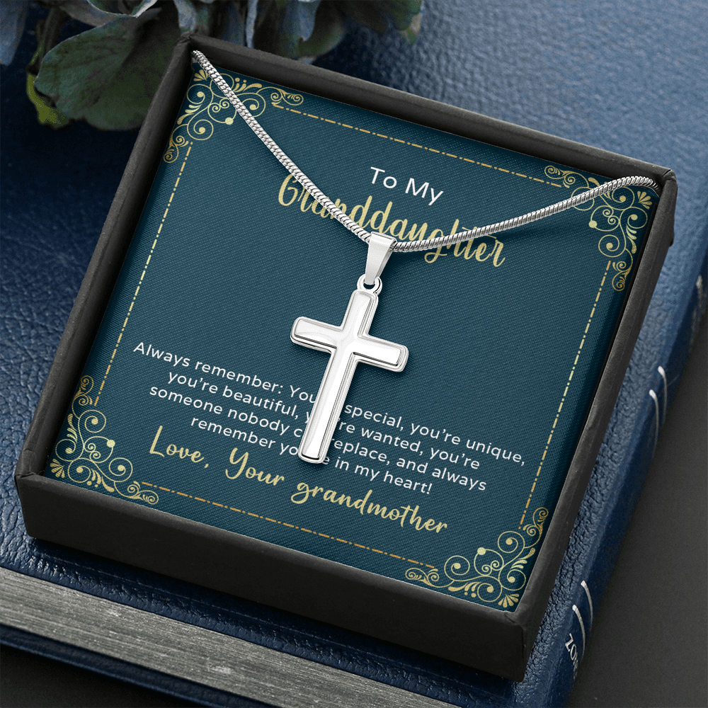 To My Granddaughter Always Remember You're Special Cross Card Necklace w Stainless Steel Pendant-Express Your Love Gifts