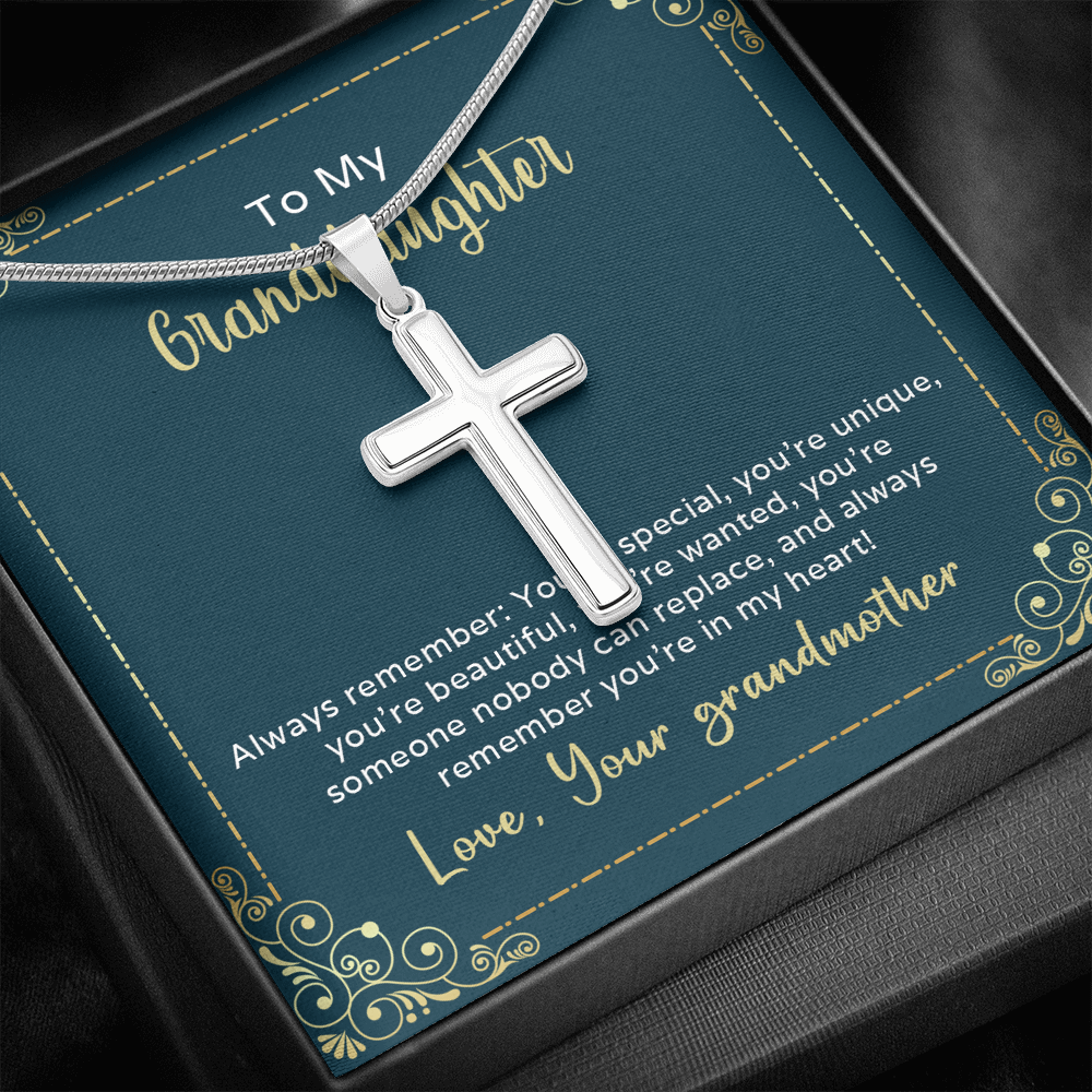 To My Granddaughter Always Remember You're Special Cross Card Necklace w Stainless Steel Pendant-Express Your Love Gifts
