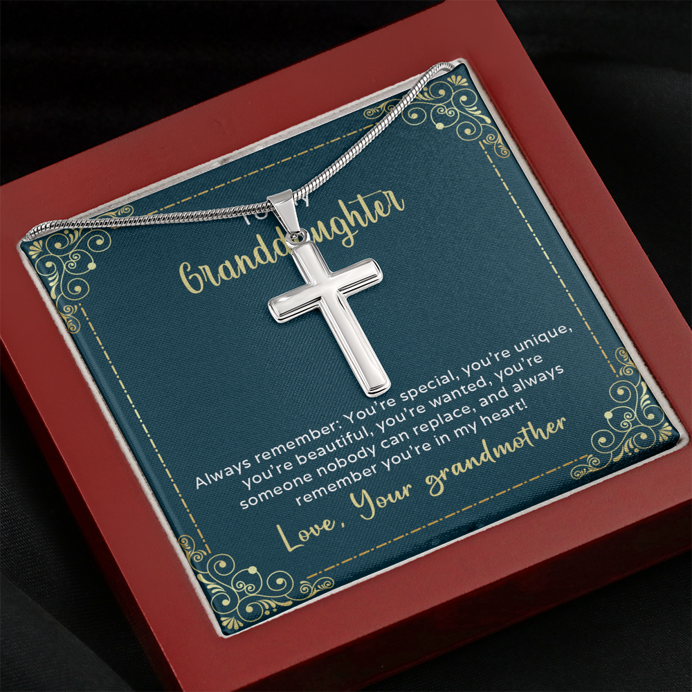 To My Granddaughter Always Remember You're Special Cross Card Necklace w Stainless Steel Pendant-Express Your Love Gifts