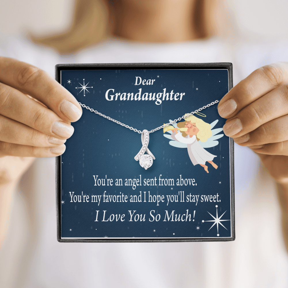To My Granddaughter Angel Granddaughter From Grandma Alluring Ribbon Necklace Message Card-Express Your Love Gifts