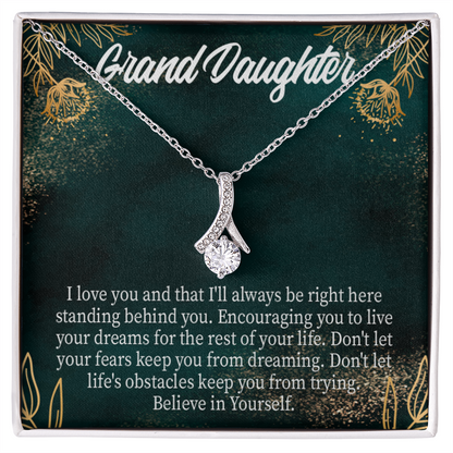 To My Granddaughter Believe in Yourself Alluring Ribbon Necklace Message Card-Express Your Love Gifts